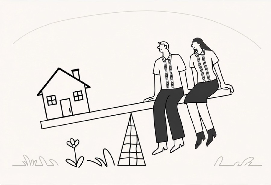 Illustration of two teachers balancing a house on a seesaw